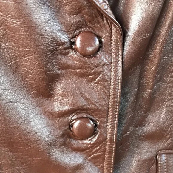 SOLD! VTG 70s-80s Brown Leather Blazer/Belted Jacket, 38 - Picture 6 of 7